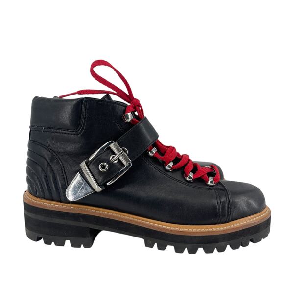 Marc Fisher Indre Hiker Boot with Red Laces Moto Lug Sole Winter Fit - Picture 2 of 13